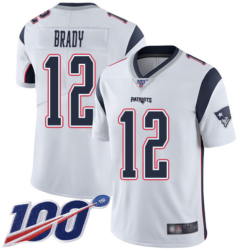 New England Patriots Football #12 Vapor Untouchable 100th Season Limited White Men Tom Brady Road NFL Jersey->new england patriots->NFL Jersey
